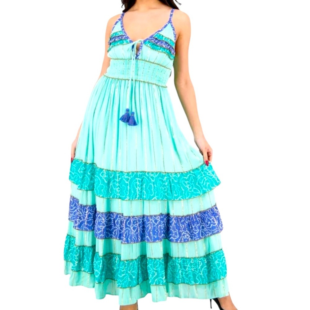 D106 - Summer Boho Maxi Dress made in India in Blue & Green 25110